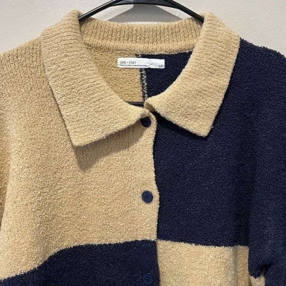 Oak + Fort Checkered Cardigan Size M Oversized Wool Blend Cozy - Picture 6 of 11